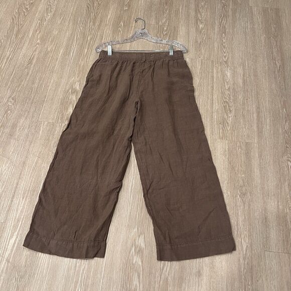 Tahari Essentials 100% Linen Pull On Pants Size Large Wide Leg Brown Beach Boho - Picture 2 of 6